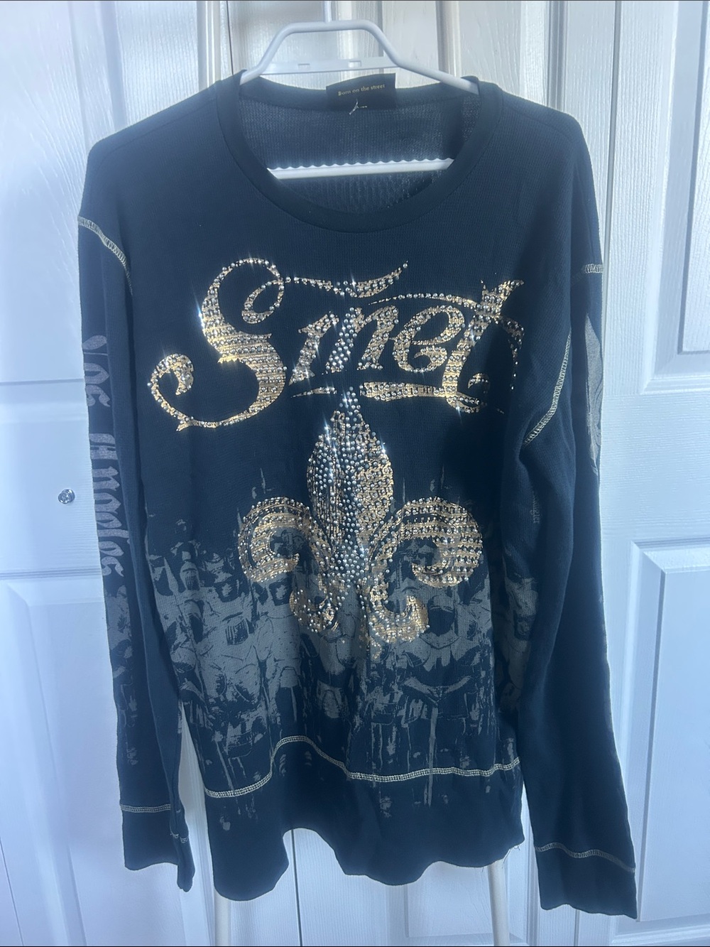SMET Black Studded Fleur-de-Lis Long Sleeve Waffle Knit